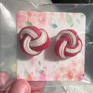 Elegant Red and White Knot Earrings